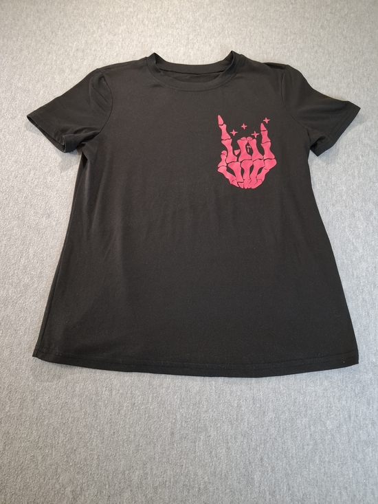 no brand Tops - Women's Size S Black Short Sleeve Tee with Pink Skeleton Hand Graphic
